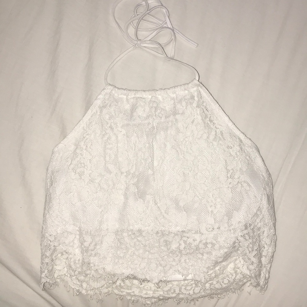 White Lace Crop Top Shirt